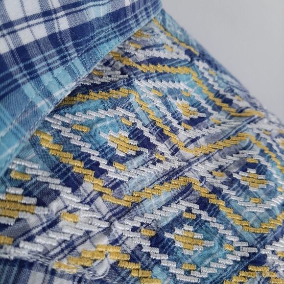 PANHANDLE | Embroidery Pearl Snap Button Down Western Shirt Blue Plaid L Flawed - Picture 6 of 16